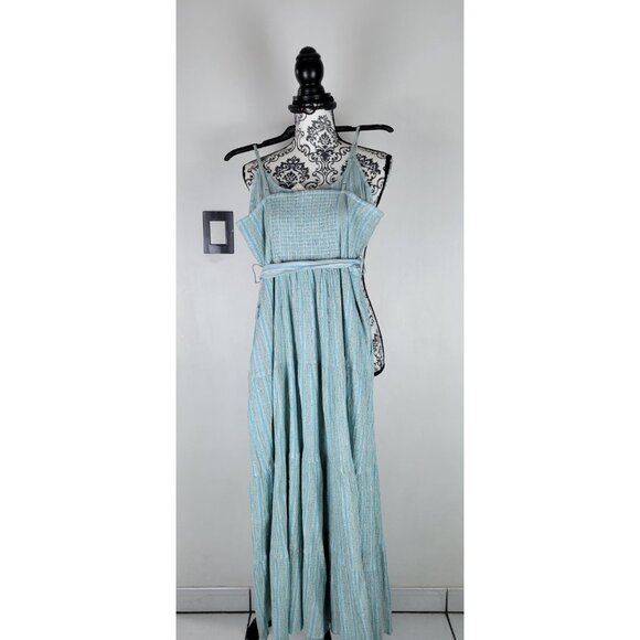 Splendid Dress Womens Size Large Maxi Striped Teal/White - Picture 7 of 14